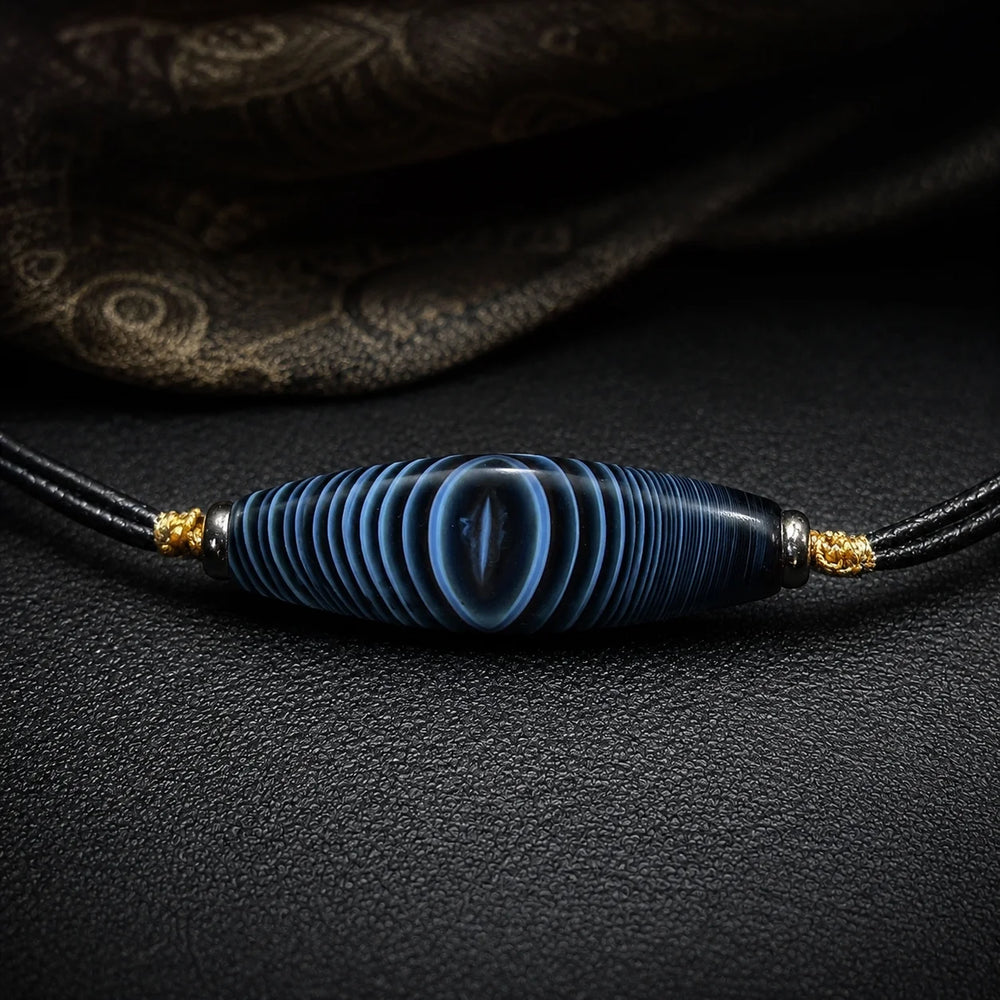 Kailora Tibetan Eye Agate Dzi-Inspired Leather Cord Necklace front view | Kailora