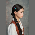 Tibetan handmade purple crystal and turquoise hair clip styled with braids thumbnail 11 | Kailora