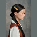 Tibetan handmade amber trio hair clip styled with traditional braided hair thumbnail 13 | Kailora