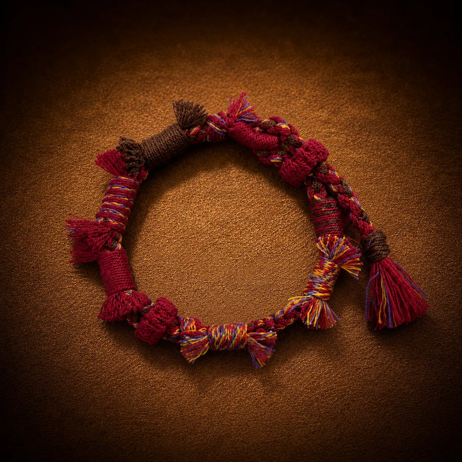 Kailora Nomad Thread Tibetan hemp handwoven bracelet in Deep Burgundy detail view 2 | Kailora