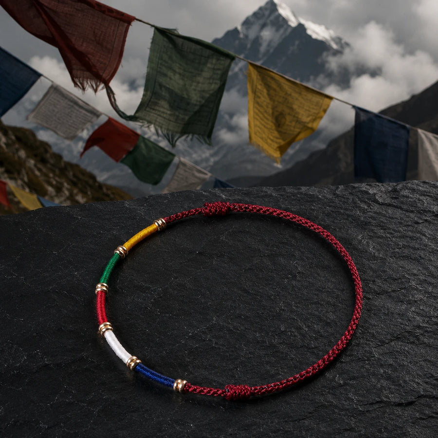 Kailora five-color bracelet inspired by Tibetan prayer flags detail view 1 | Kailora