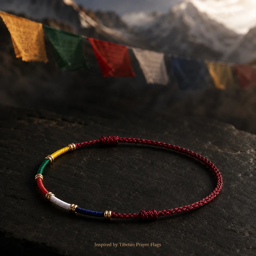 Tibetan prayer flags and Kailora five-color bracelet design inspiration detail view 7 | Kailora