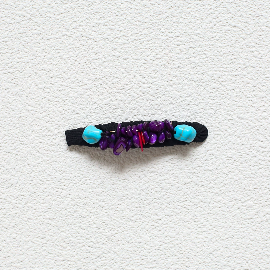 Tibetan handmade purple crystal and turquoise beaded hair clip detail view 6 | Kailora