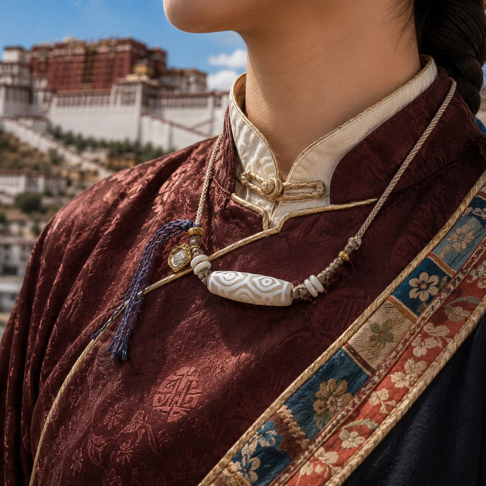 Kailora Tibetan Dzi Agate Cord Necklace | Zaki Lhamo Charm detail view 7 | Kailora