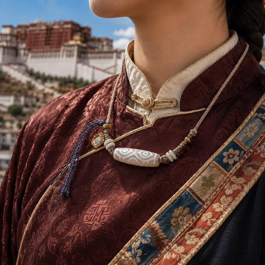 Tibetan-Inspired Dzi Agate Cord Necklace with Zaki Lhamo Charm | Kailora detail view 7 | Kailora