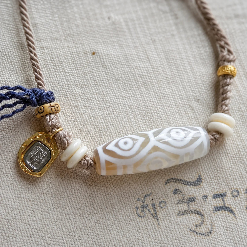 Kailora Tibetan Dzi Agate Cord Necklace | Zaki Lhamo Charm detail view 6 | Kailora