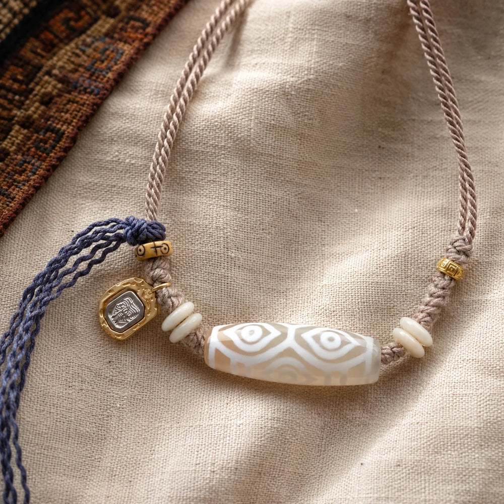 Kailora Tibetan Dzi Agate Cord Necklace | Zaki Lhamo Charm detail view 3 | Kailora