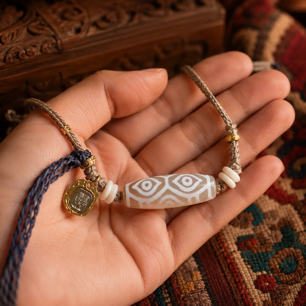 Kailora Tibetan Dzi Agate Cord Necklace | Zaki Lhamo Charm detail view 8 | Kailora