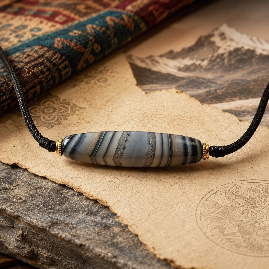 Tibetan-inspired sky eye agate cord necklace front view by Kailora front view | Kailora