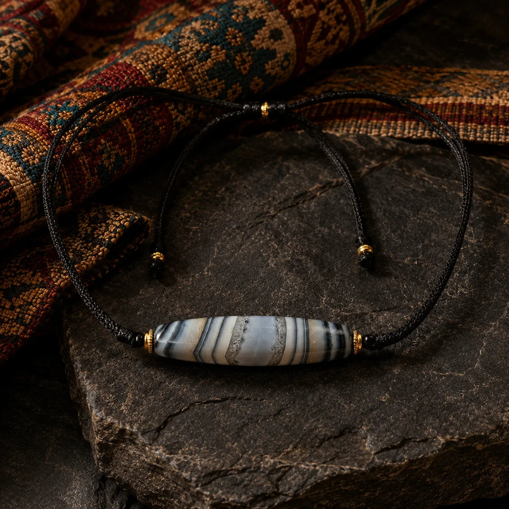 Kailora Tibetan Sky Eye Banded Agate Dzi-Inspired Leather Cord Necklace detail view 2 | Kailora