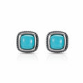 Kailora Tibetan turquoise stud earrings in oxidized 925 sterling silver on white background thumbnail 3 | Kailora