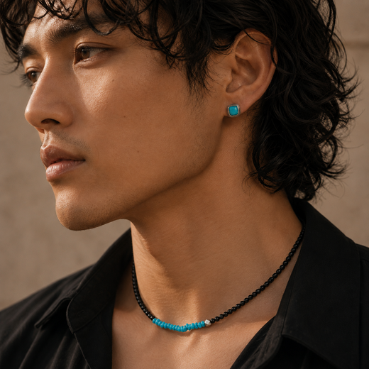 Between Earth & Sky Turquoise & Black Agate Beaded Necklace