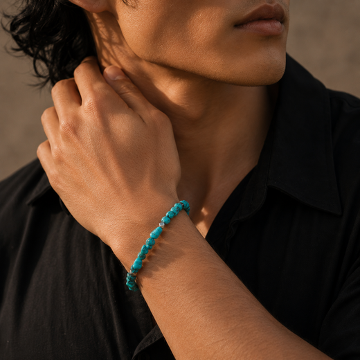 Natural Turquoise Bracelet with 925 Sterling Silver | Tibetan Inspired Stone Jewelry