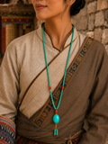 Close-up of natural turquoise and natural red agate beads on Kailora mala thumbnail 2 | Kailora