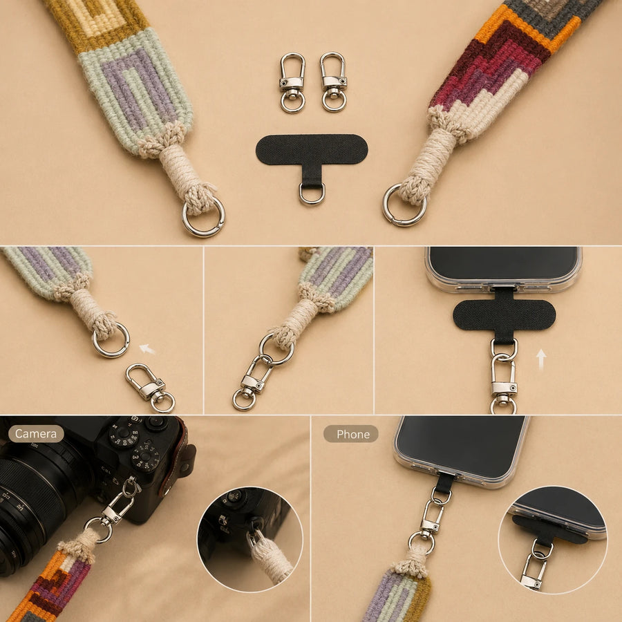 Camera and phone attachment guide for the handwoven yak wool strap detail view 4 | Kailora