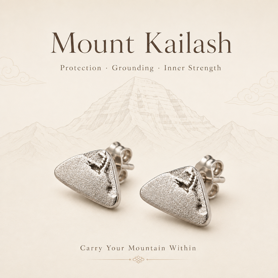 Mount Kailash earrings representing protection, grounding and inner strength detail view 6 | Kailora