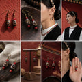 Handmade natural agate Dzi bead earrings with copper hooks by Kailora thumbnail 2 | Kailora