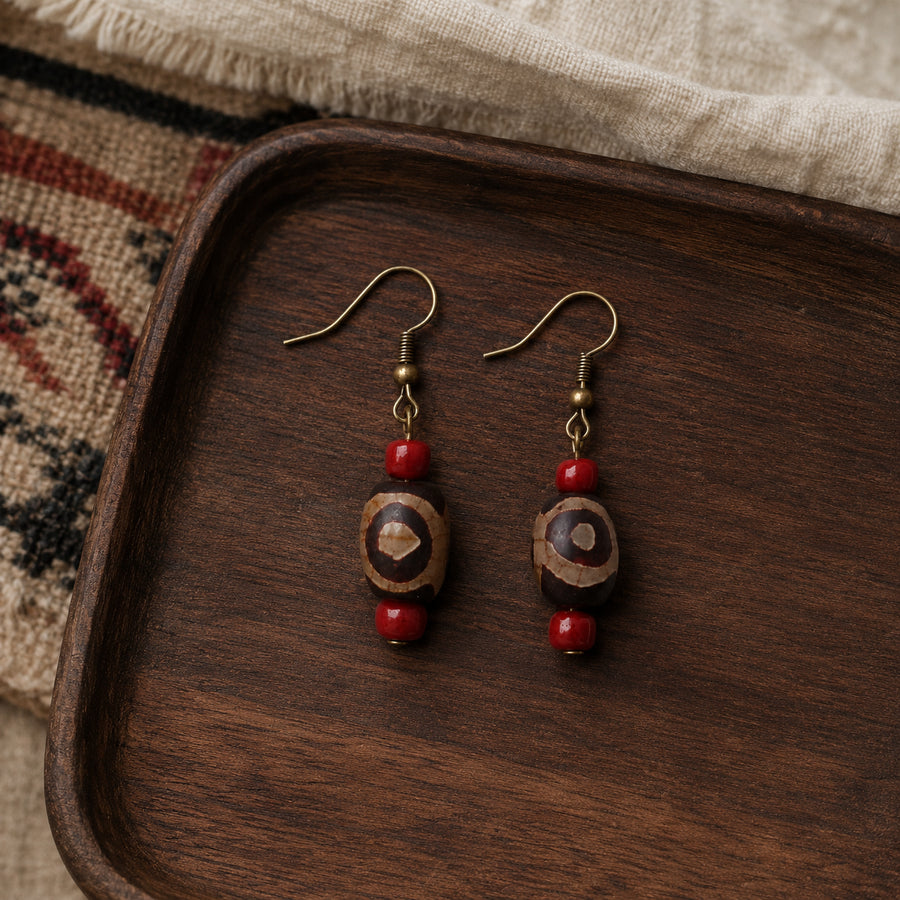 Detail view of handmade natural agate Dzi bead earrings by Kailora detail view 5 | Kailora