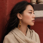 Tibetan-Inspired Hand-Crocheted Leather Embroidered Earrings thumbnail 3 | Kailora