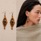 Tibetan-Inspired Hand-Crocheted Leather Embroidered Earrings thumbnail 1 | Kailora