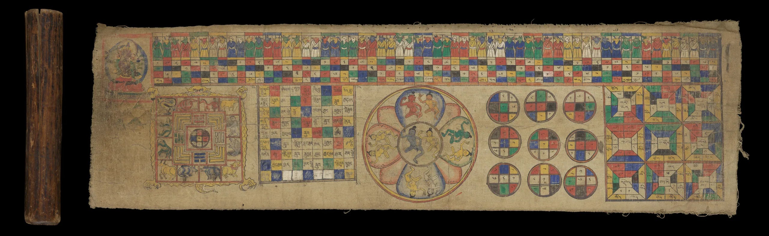 Historic Tibetan predictive astrology chart with animal, elemental and calculation references