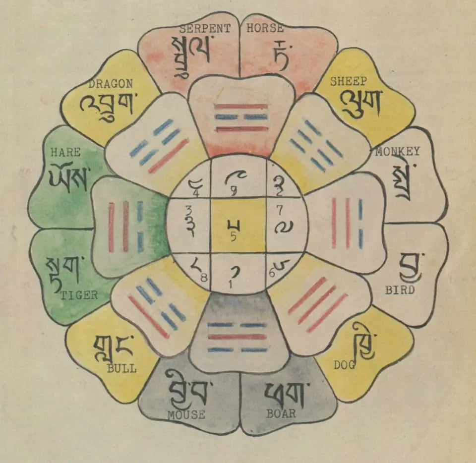 Traditional twelve-animal astrology reference chart including Bird