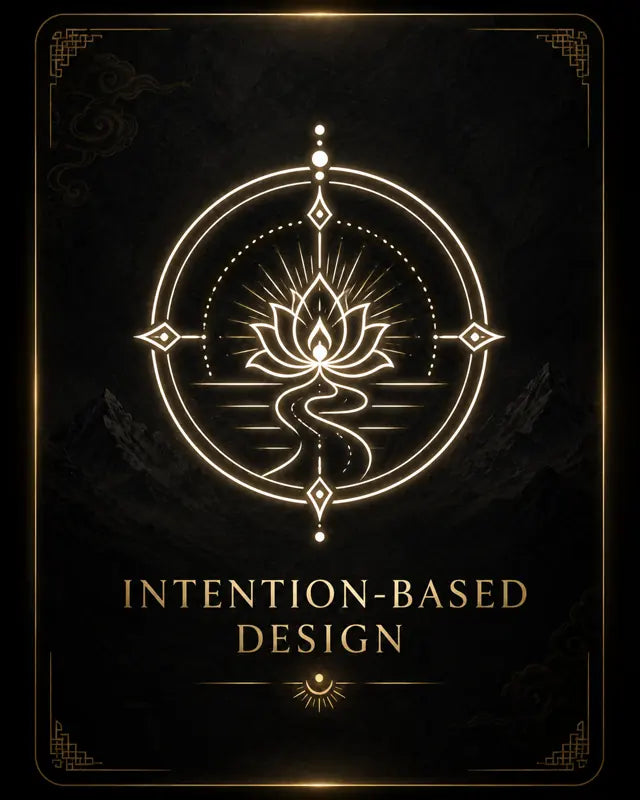 Lotus and river line art representing Kailora intention-based jewelry design