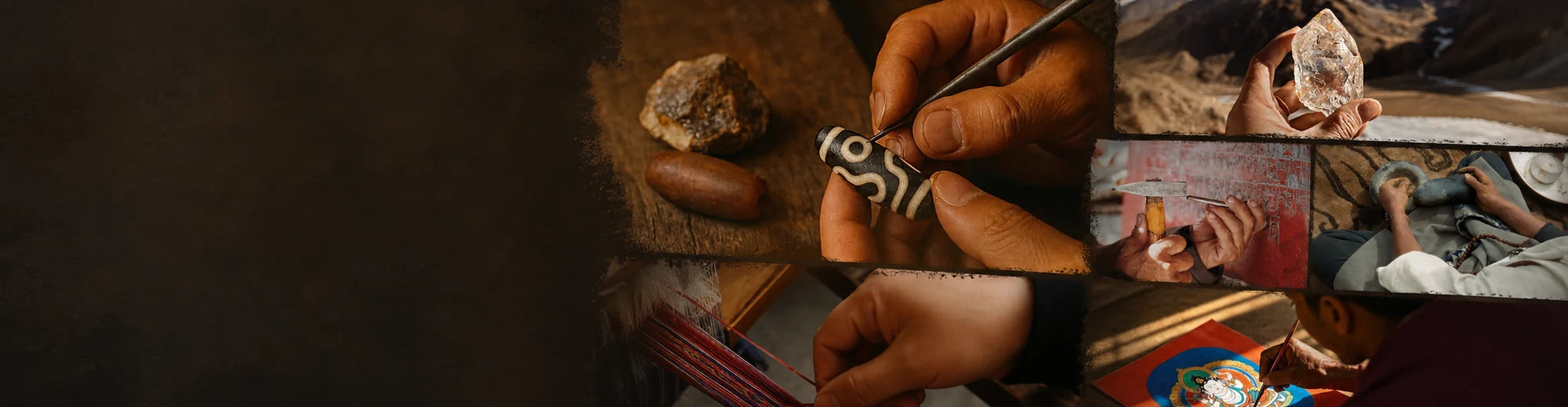 Tibetan artisans working with Dzi beads, crystal, textiles, pigment, and painting
