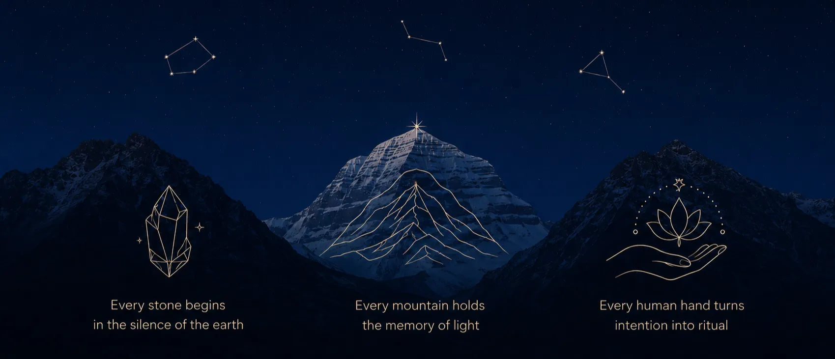 Kailora Himalayan brand story visual with mountain, lotus, and ritual symbolism